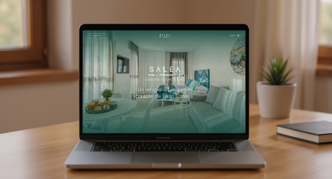 La web de Salea Urban Canteras en un portátil, sobre un escritorio